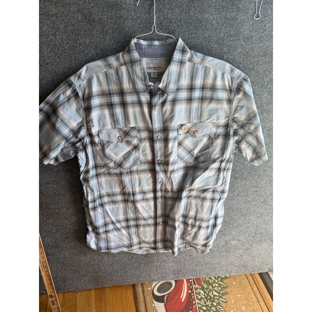 Carhartt Mens Relaxed Fit Plaid Short Sleeve Button-Up Shirt 2XL Cotton